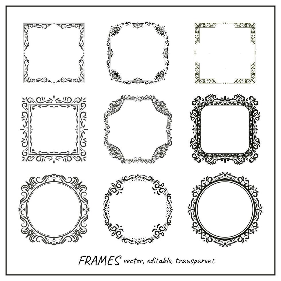 Vintage calligraphic frames. Retro elegant ornamental borders for certificates, invitations, save the date. vector