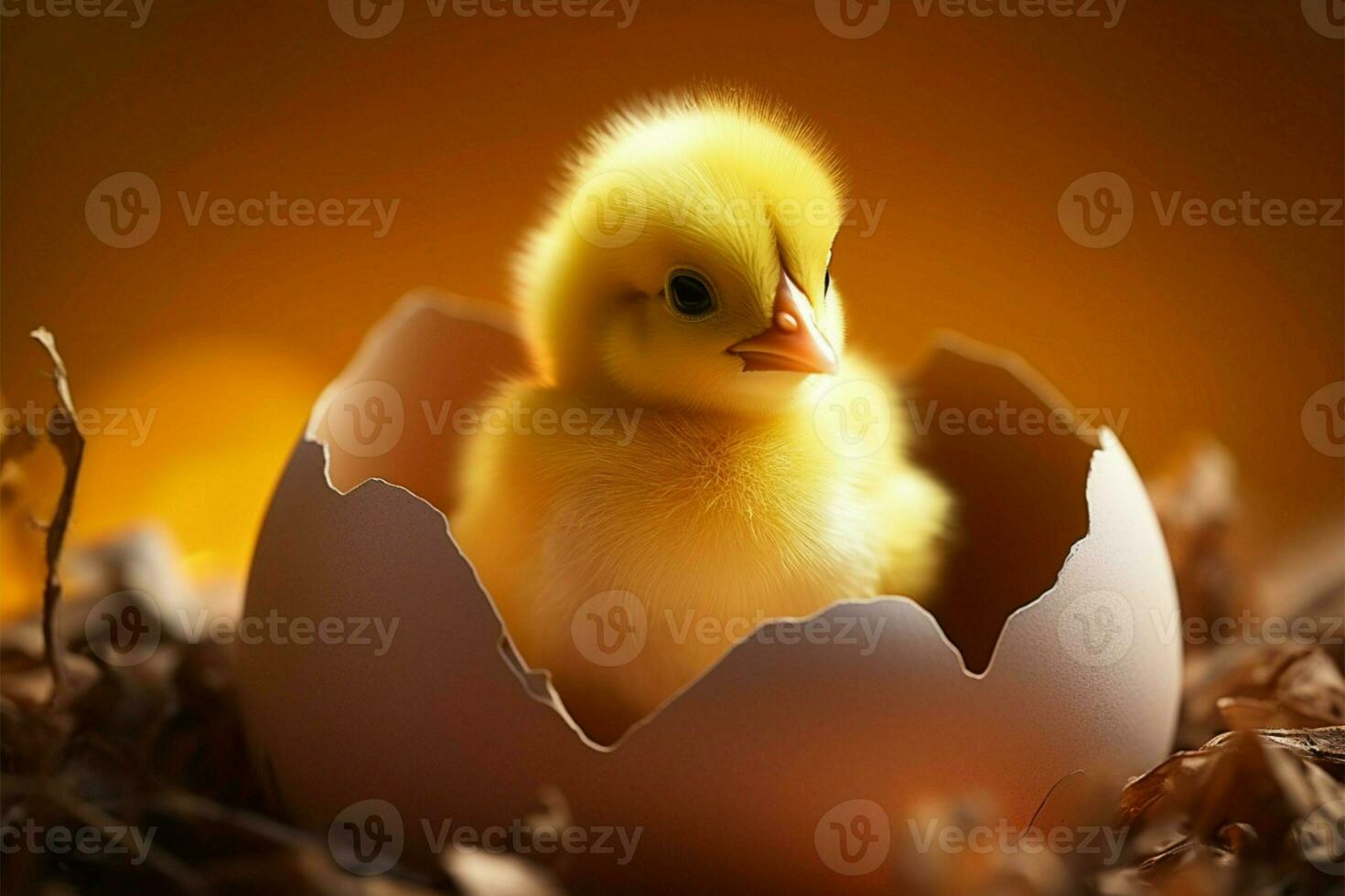 AI generated Adorable hatchling Small, cute chick signifies the joy of birth photo