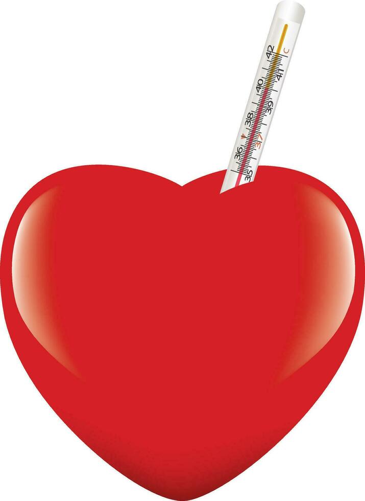 corazón con termómetro medición calor vector