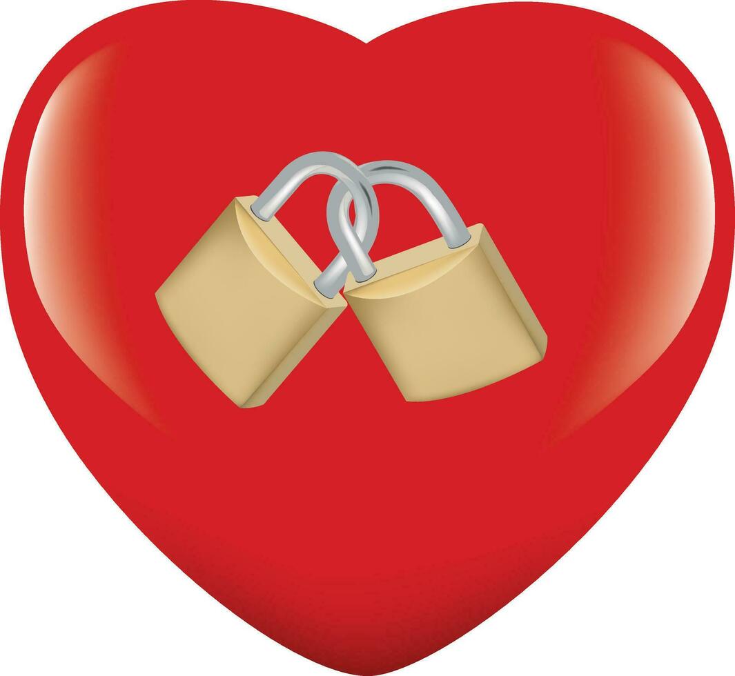 red heart with two padlocks joined together vector