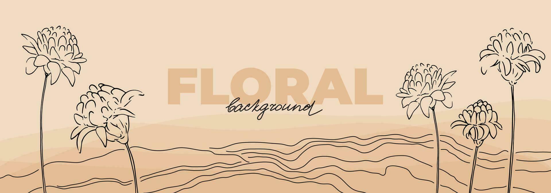 primavera bandera diseño con lineal floral elementos, tallos de jengibre flor en desierto. acuarela estilo antecedentes. beige botánico modelo con línea gráficos vector