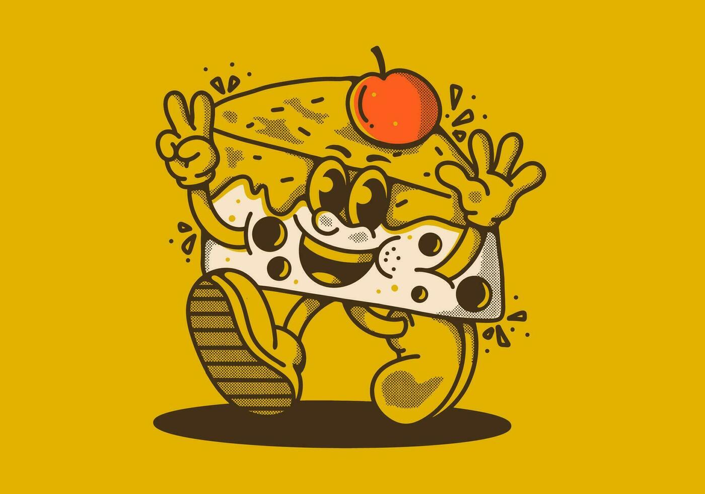 mascota personaje ilustración de caminando tarta de queso vector