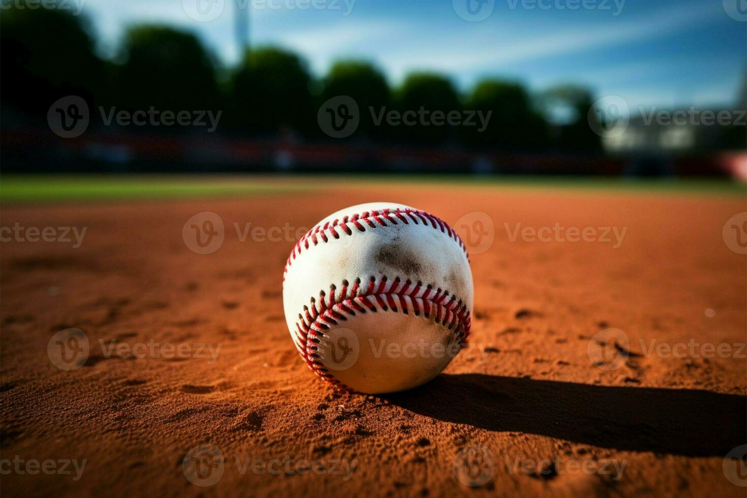 AI generated Softball on the baseball field, chalk lines, sporting atmosphere photo