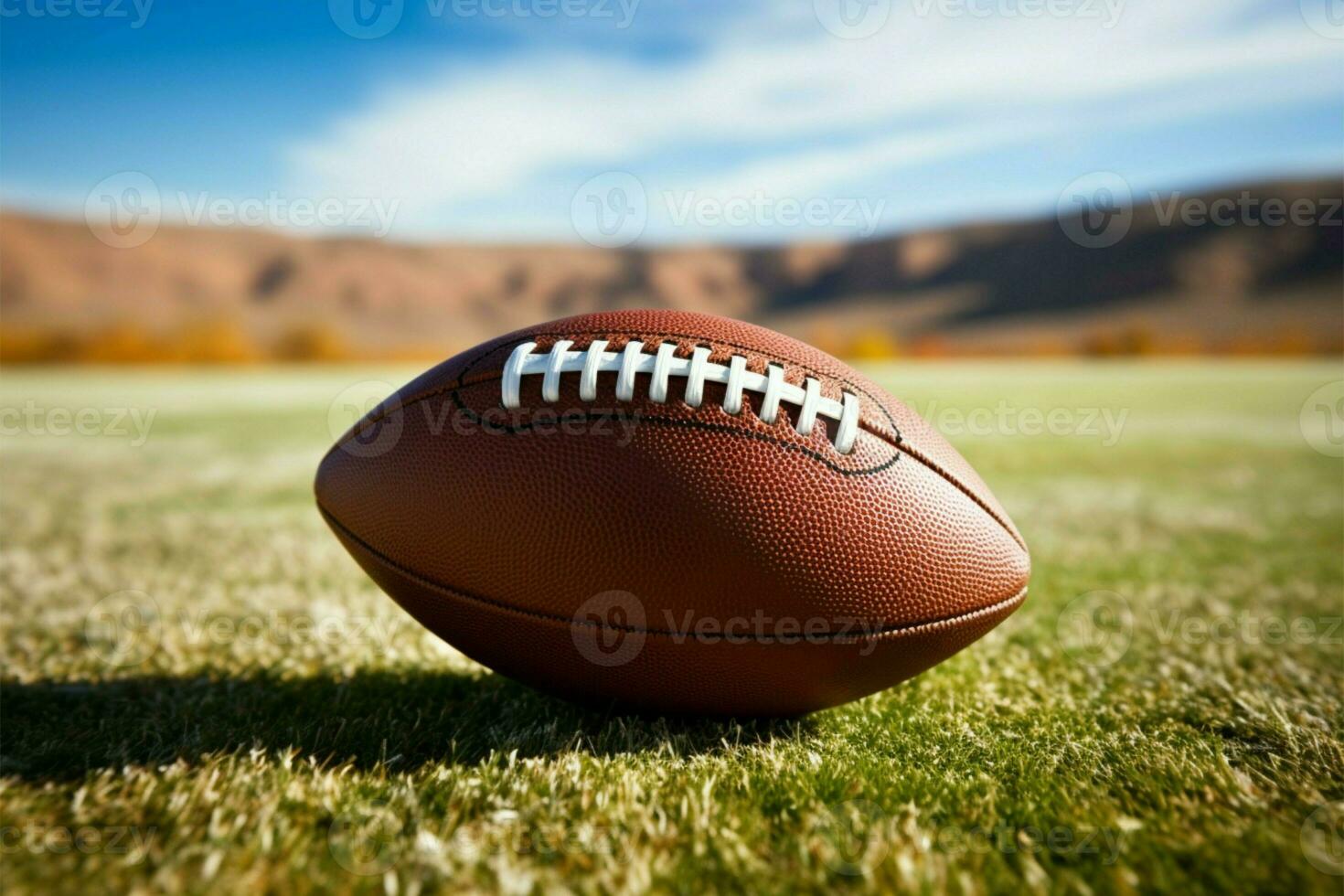 AI generated Detailed field perspective American football with shallow depth, copy space photo