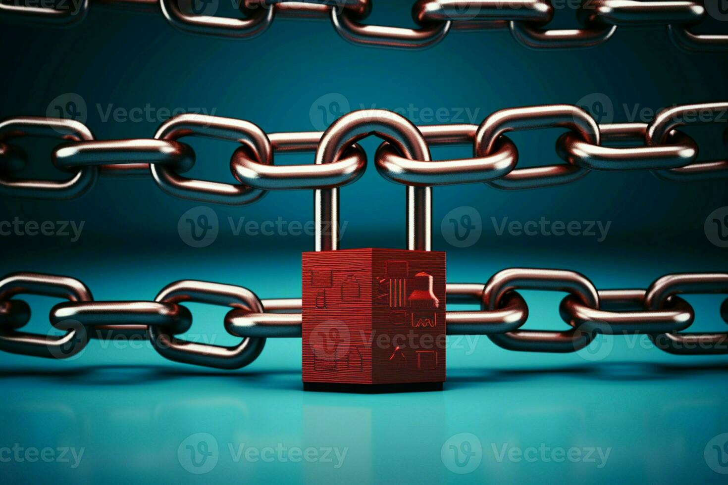AI generated Safety statement red chain and padlock on blue background represent security photo