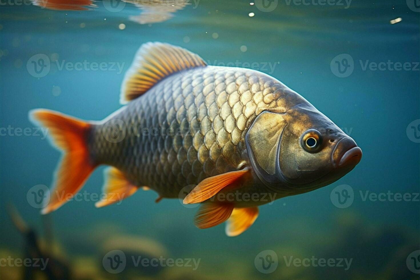 AI generated Crucian carp, river fish, natural beauty in freshwater habitat photo