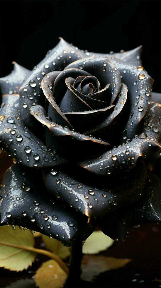 AI generated Intricate pointillism transforms a black rose into a stunning masterpiece Vertical Mobile Wallpaper photo