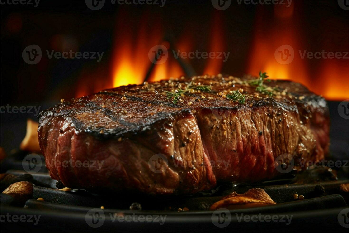 AI generated Sizzling veal, BBQ steak, meaty delight, grilled perfection, barbecue photo