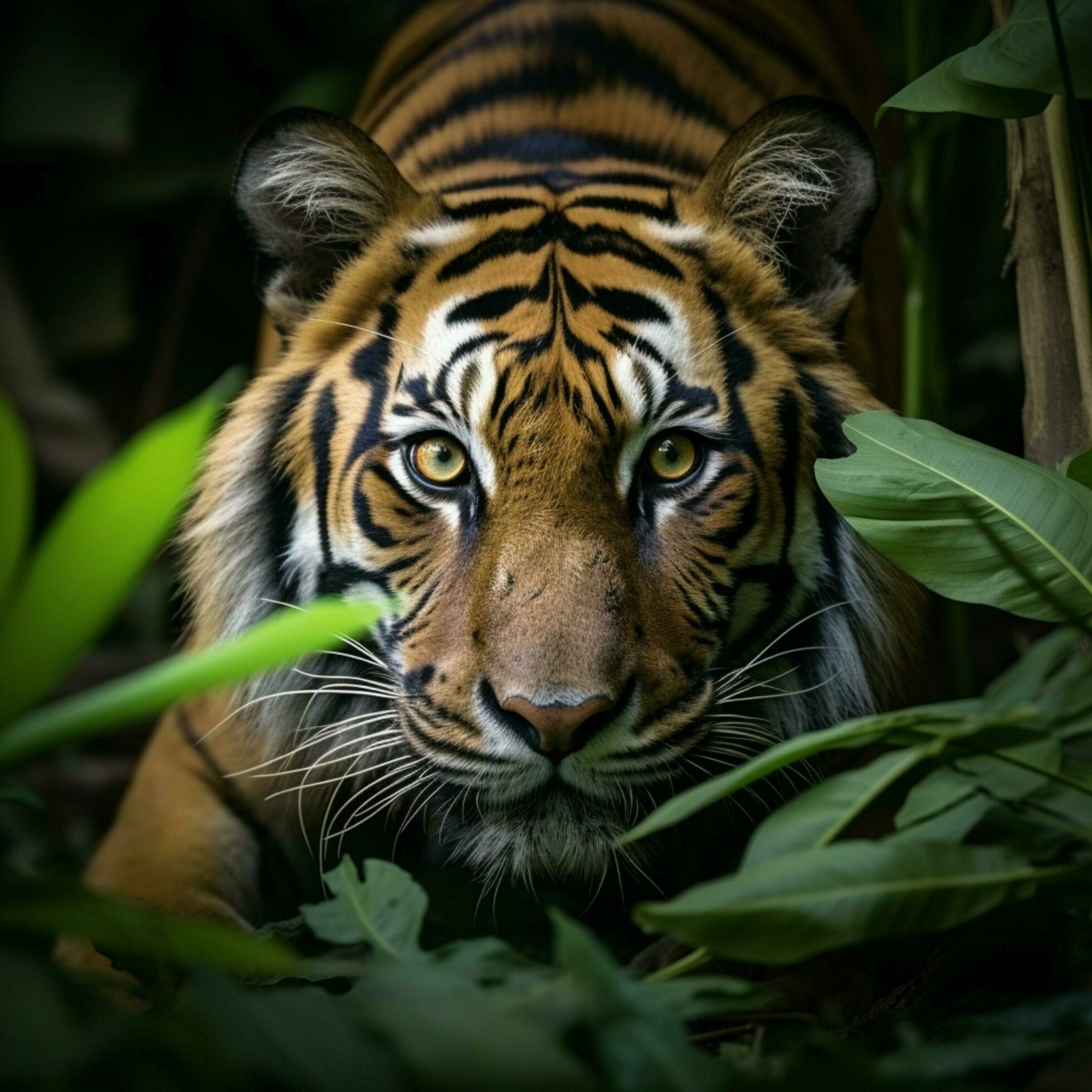 AI generated view Sumatran tiger stealthily stalking in the dense jungle  For Social Media Post Size 36490395 Stock Photo at Vecteezy