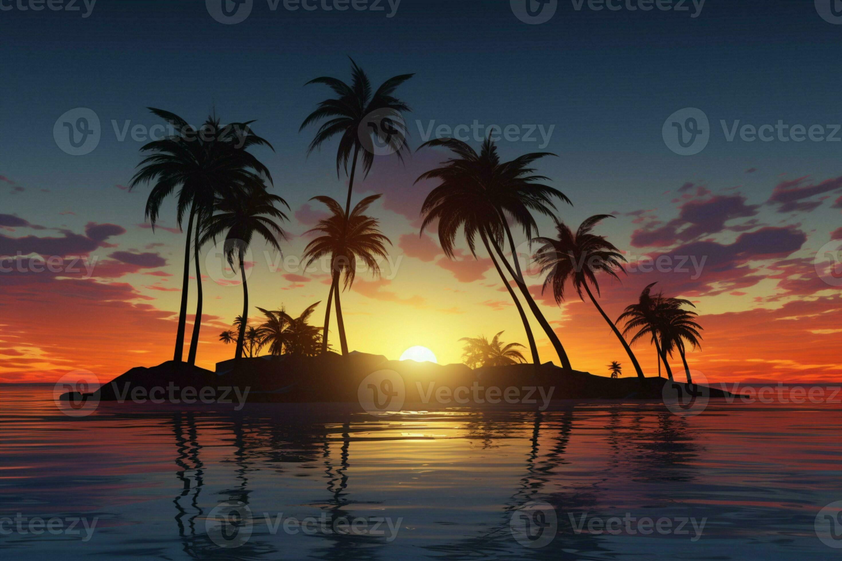 AI generated Tropical serenity palm trees against a mesmerizing and