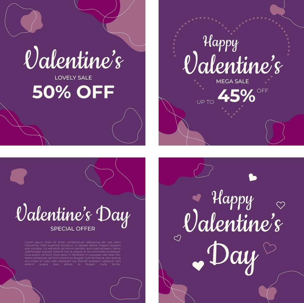 Purple valentine discount template set vector