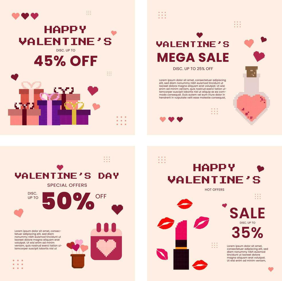Set of discount banner templates valentine special edition vector