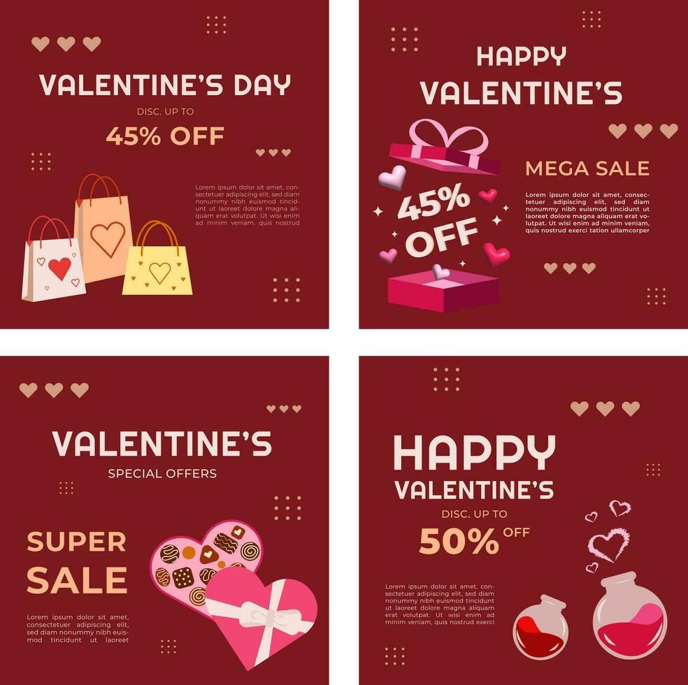 Cute red valentine template set for social media promotion vector