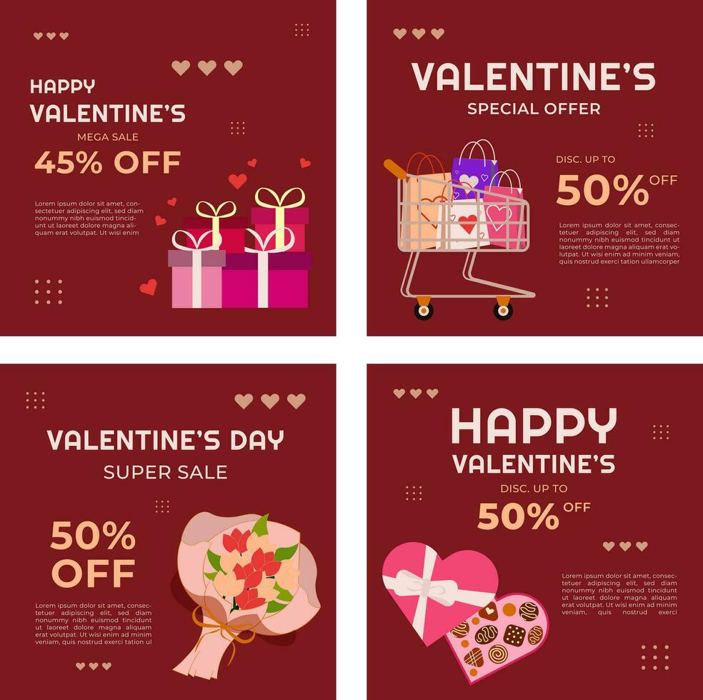 Valentine template set with cute illustrations for promoting your business vector