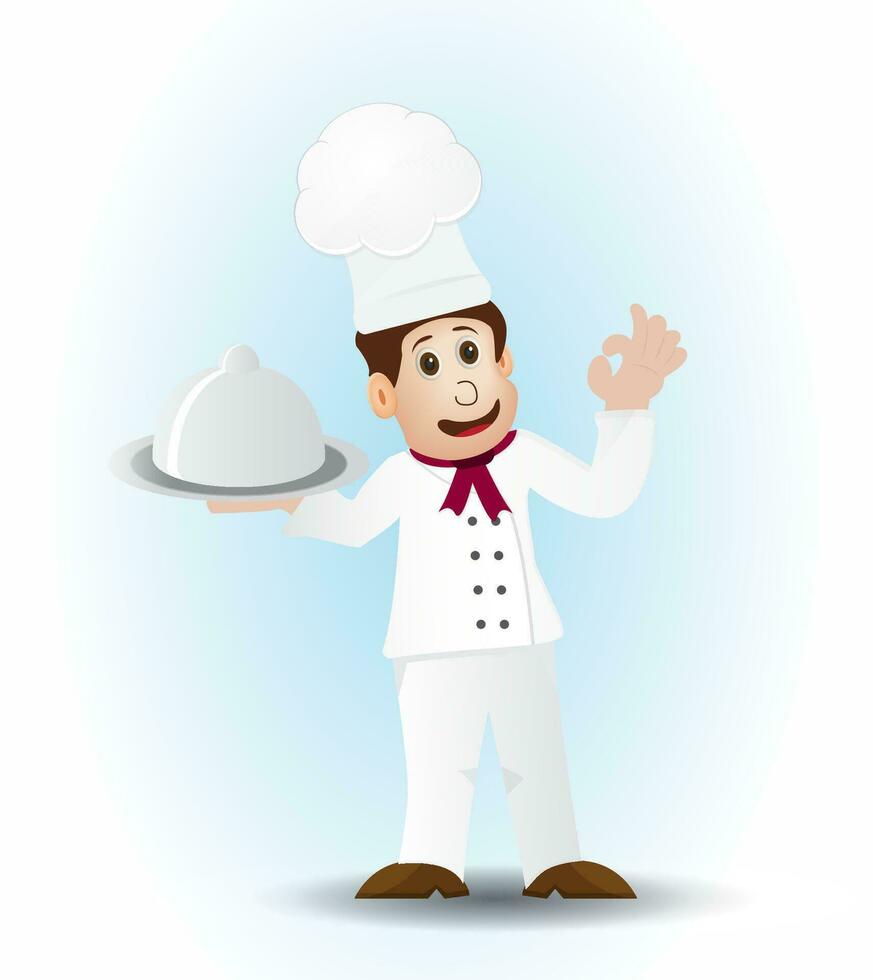 cartoon character chef serving dish vector