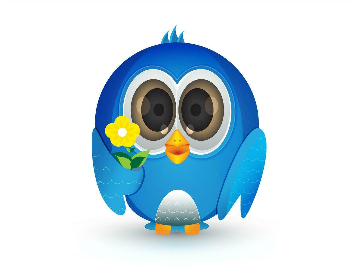 cute blue little bird holding a flower vector