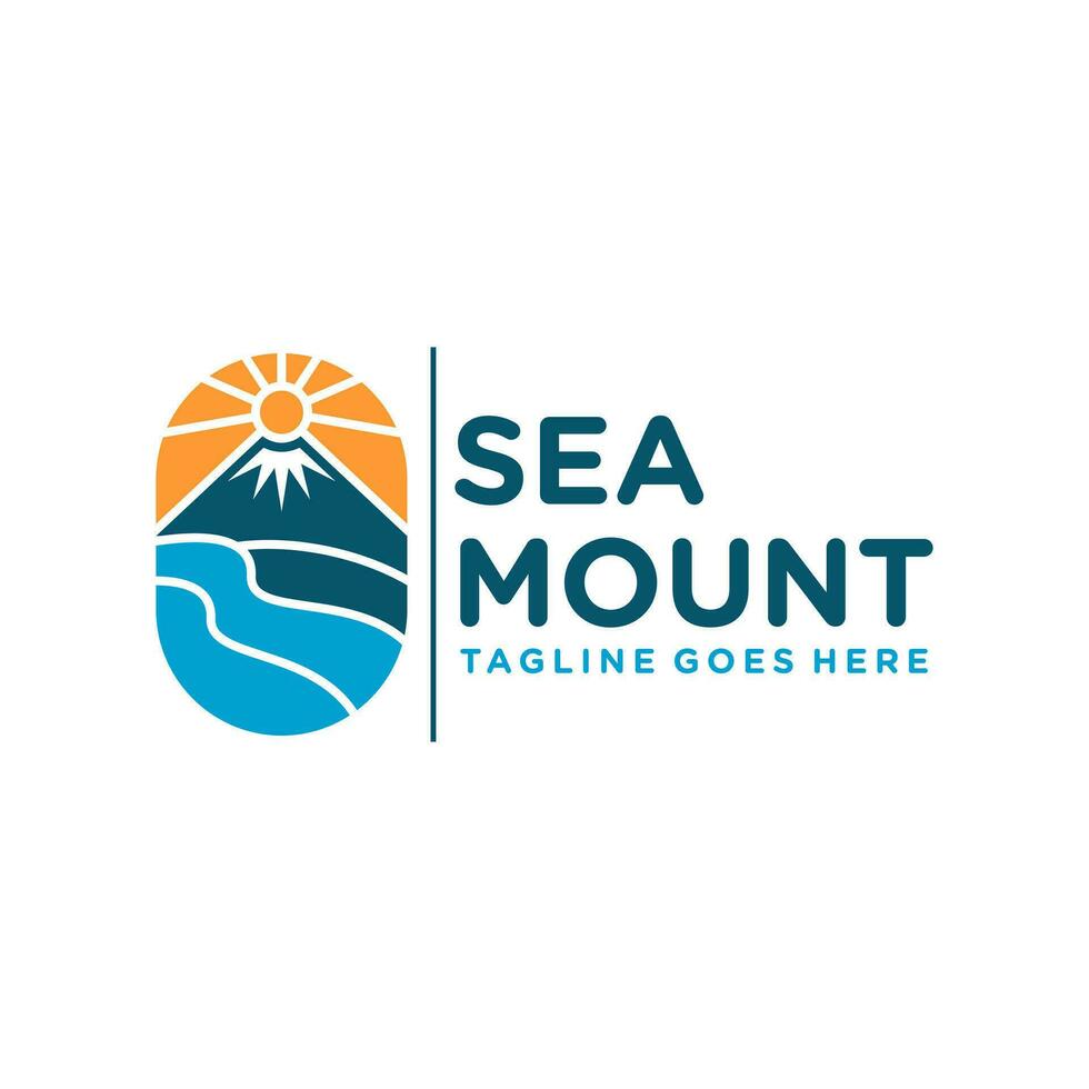 logo illustration of mountain and beach views vector