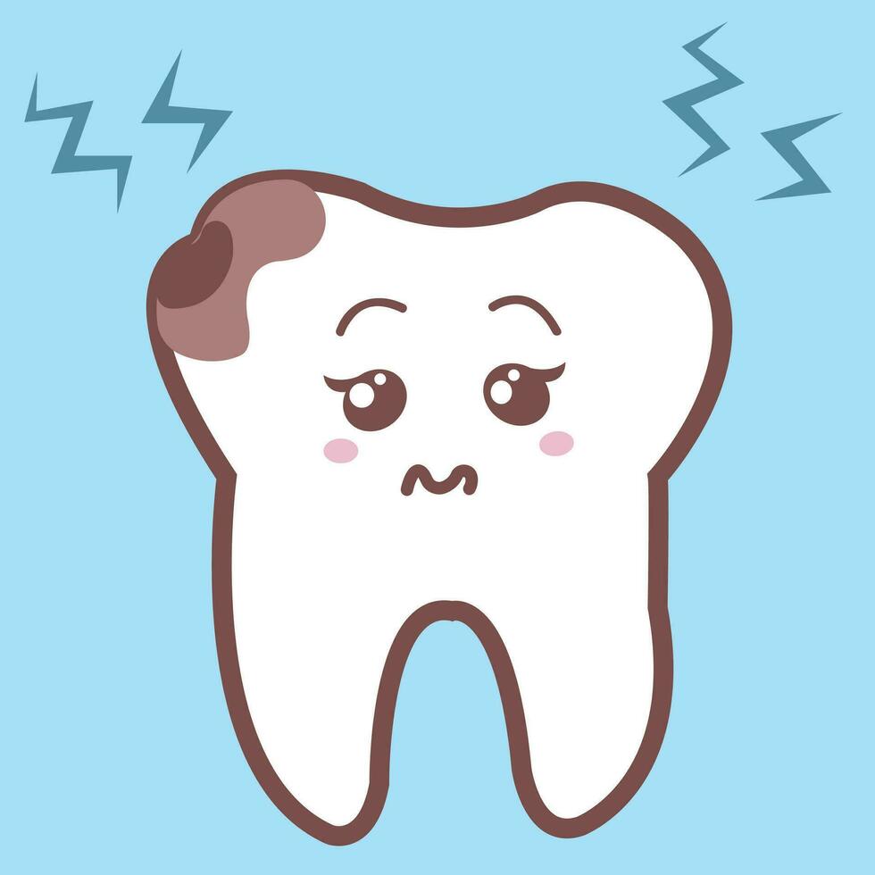Tooth with cavities. Toothache toothache Dental care concept, illustration isolated on blue background, tooth with toothache vector