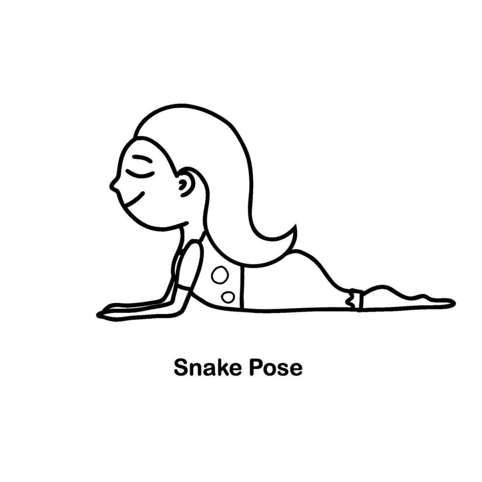 yoga niños serpiente pose. vector dibujos animados ilustración