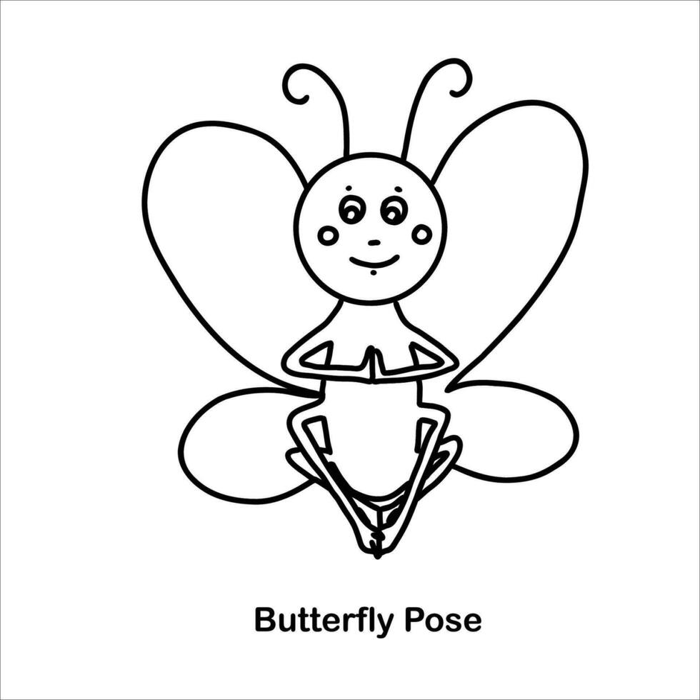 Animal yoga, butterfly pose. Cute butterfly hand drawn vector illustration in doodle style.