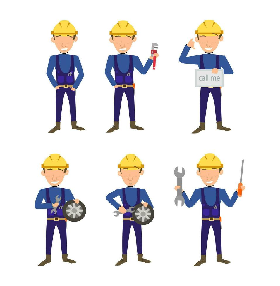 Toolbox Tales - Cartoon Mechanic Vector Sets, Depicting a Professional Vibes in Different Poses, Ready for Repairs