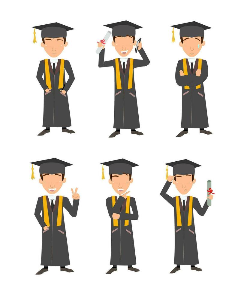 Caps and Cheers - Illustrations of a Graduated Man in Different Poses, Symbolizing the Joyous Milestone in Vector Sets