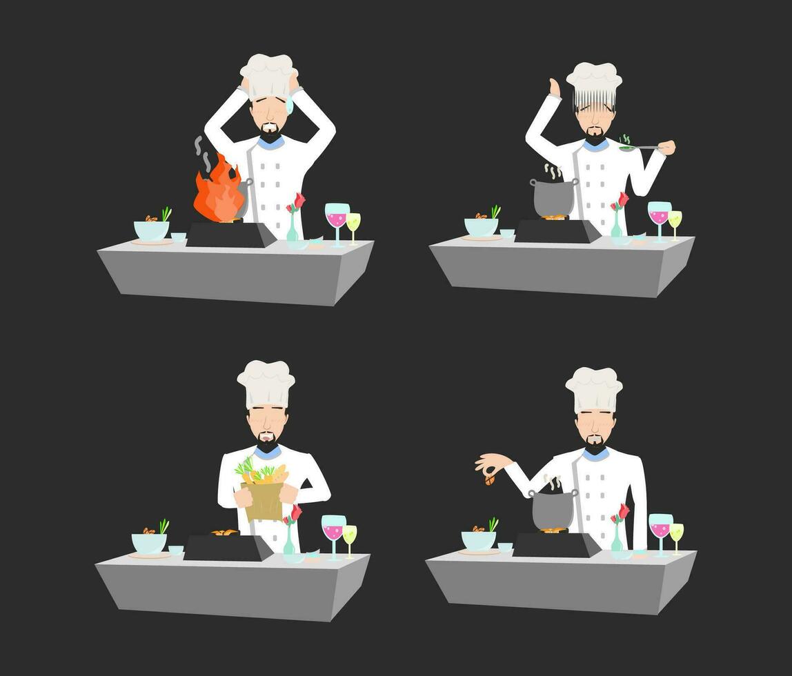 saboreando el arte - un serie de dibujos animados vectores representando cocineros en blanco uniformes en diferente poses