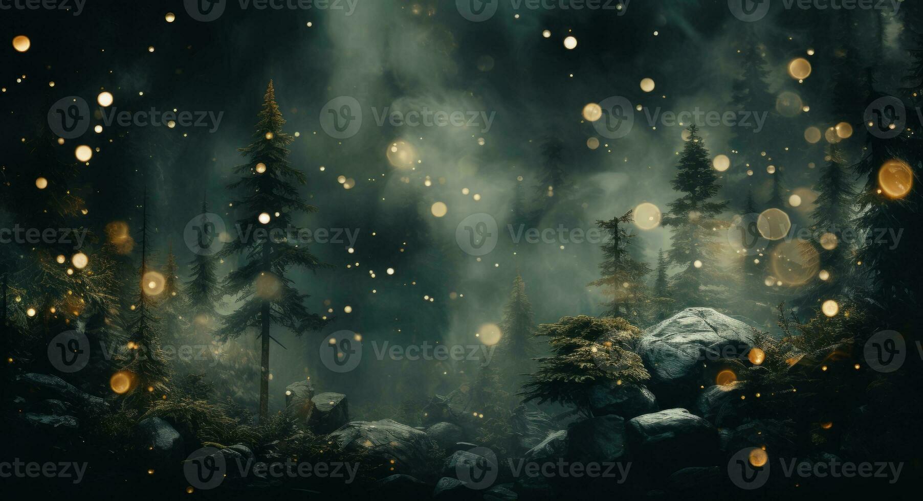 AI generated a blurry view of pine trees on the background photo