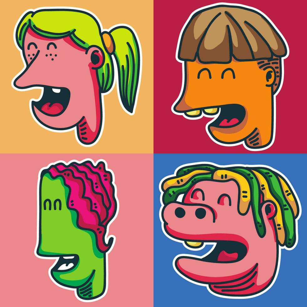 Different face doodle with smile expression vector