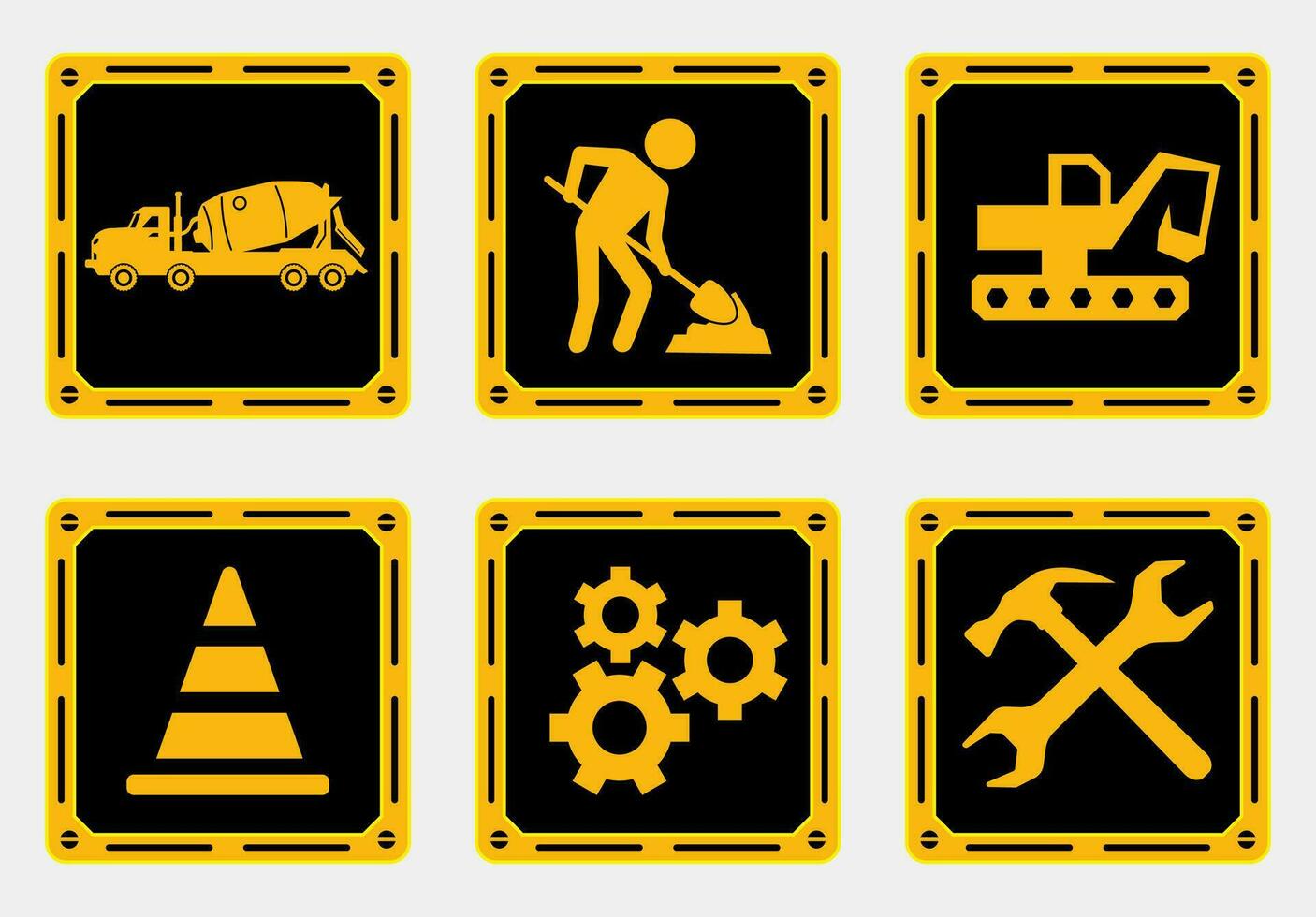 under construction warning sign for home and building icon set bundle pictogram printable signs template design vector