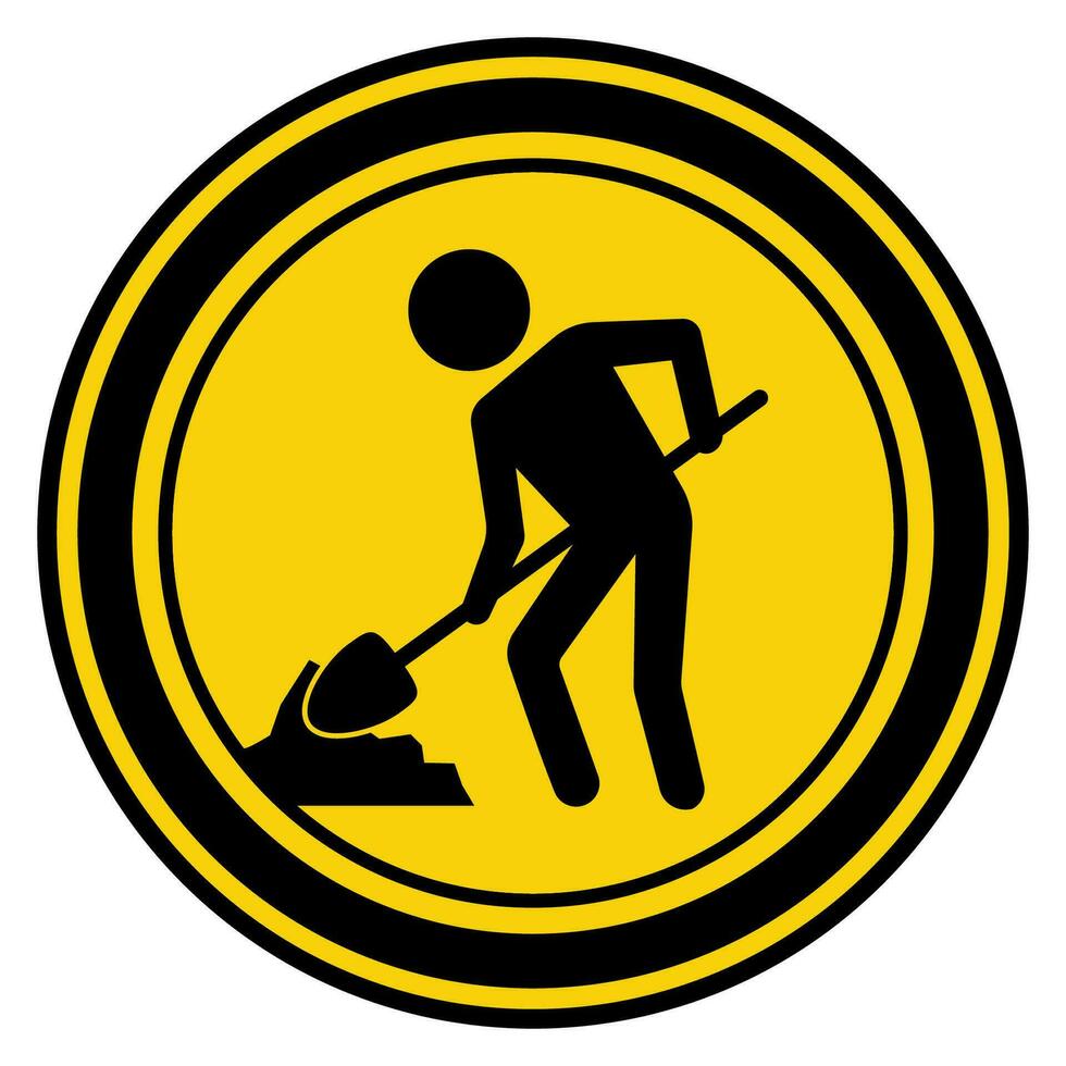 under construction sign with man pictogram under working icon sign sticker label design yellow black tape printable template design vector