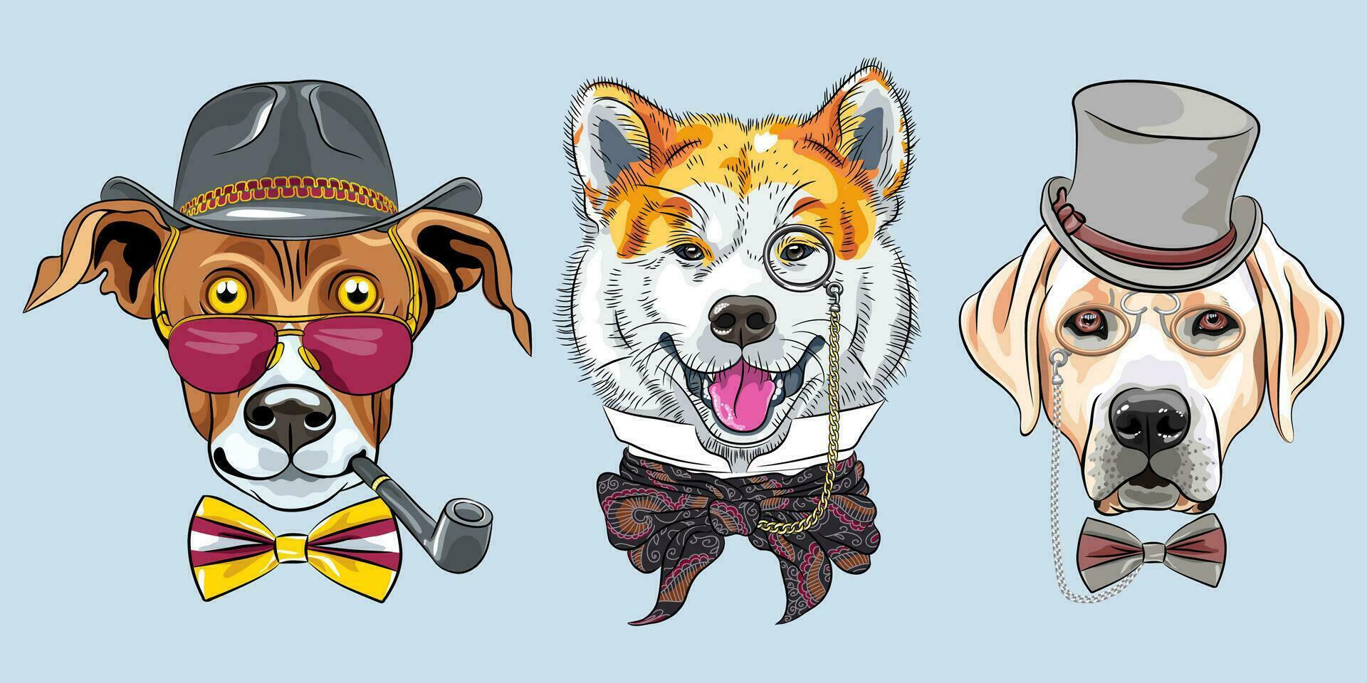 vector Set of cartoon hipster dogs