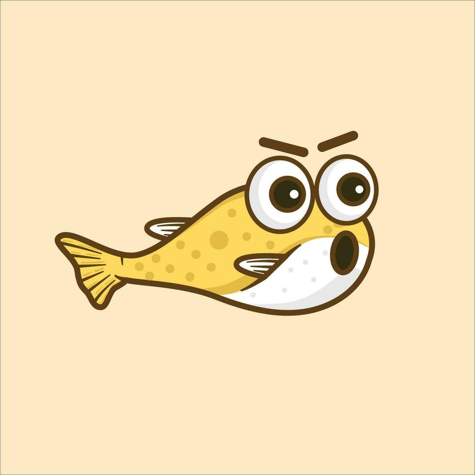 Cute puffer fish cartoon animal illustration vector