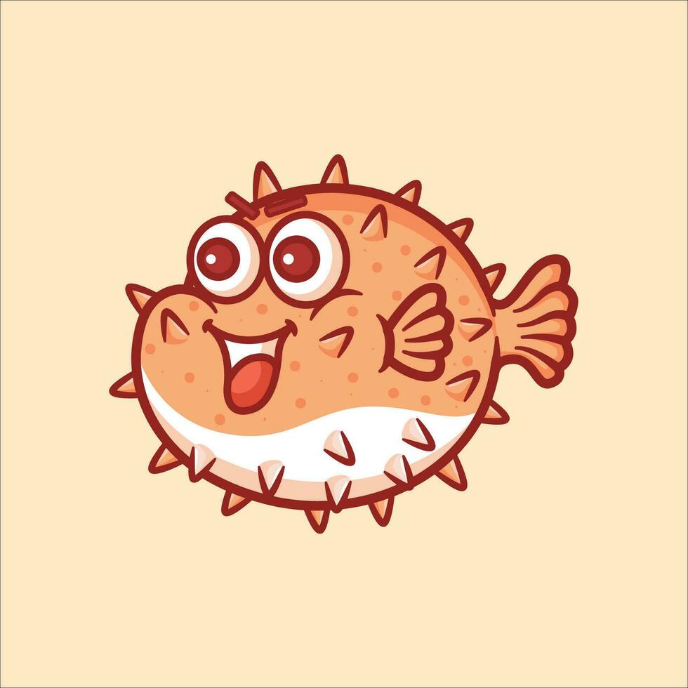 Cute uffer fish cartoon animal illustration vector