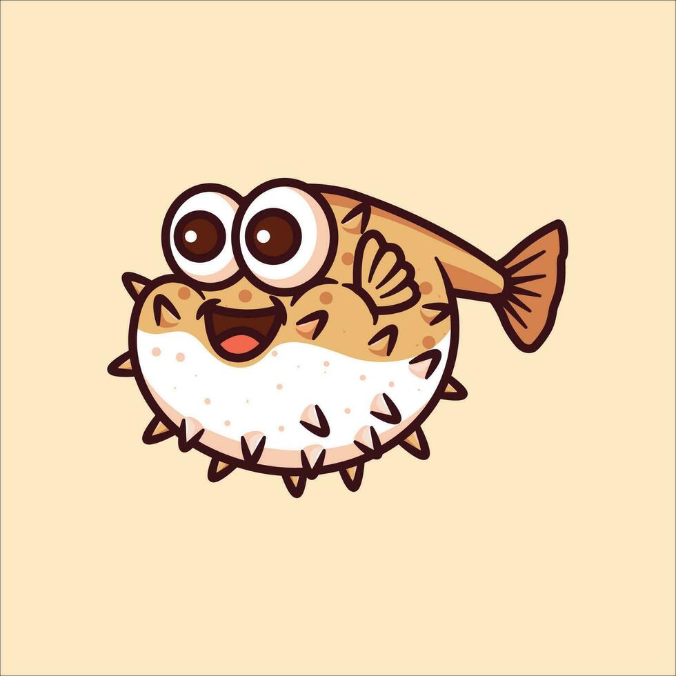 Happy puffer fish cartoon animal illustration vector