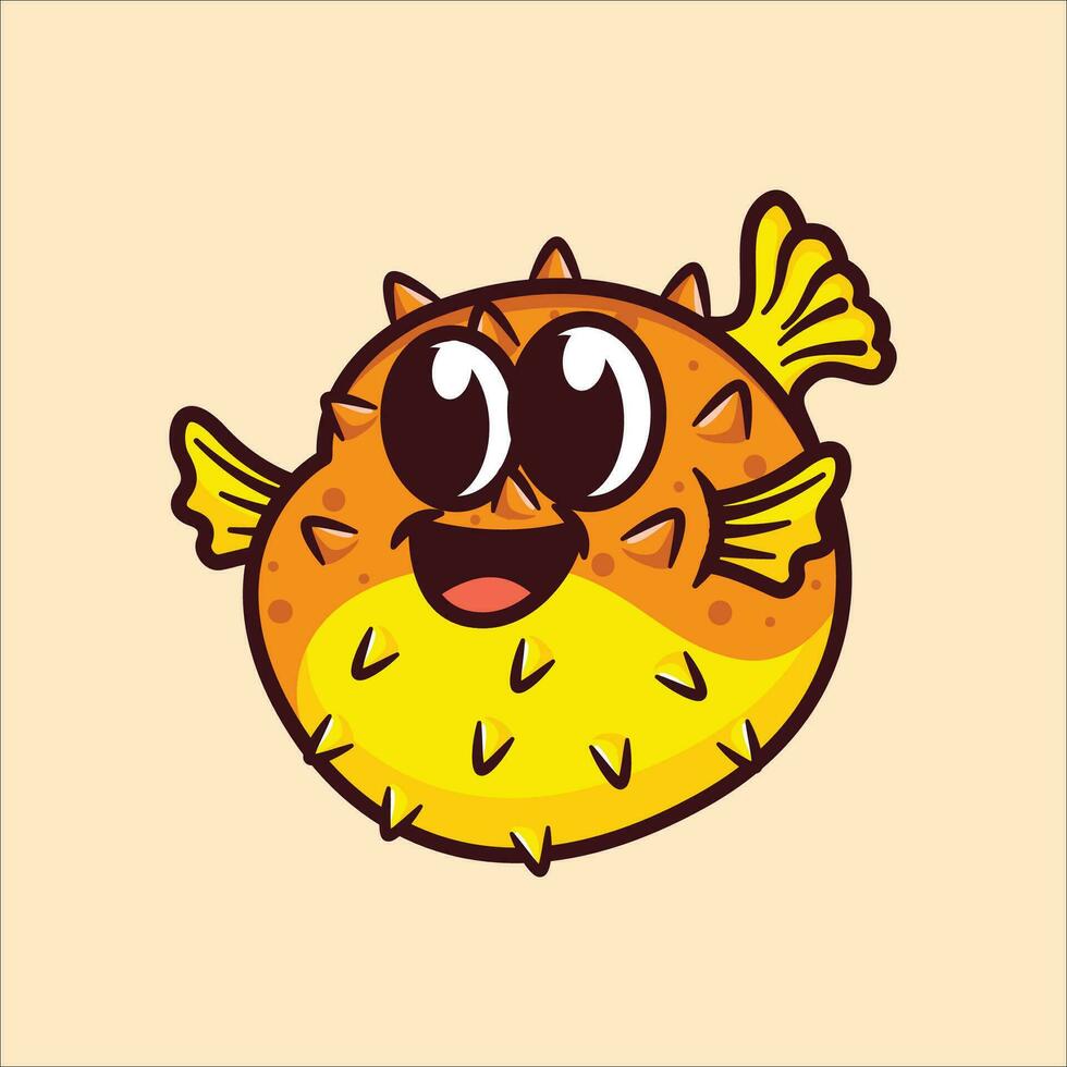 Puffer fish cartoon animal illustration vector