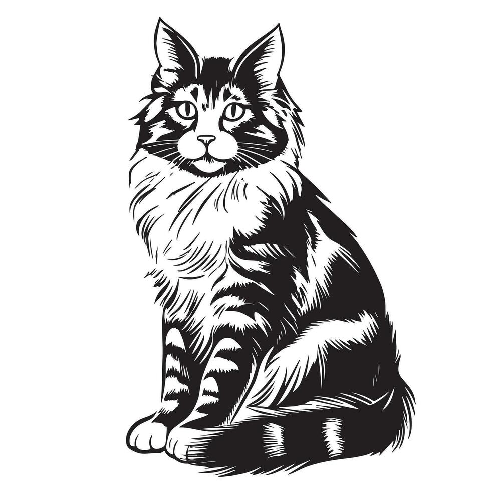 Fluffy cat sketch hand drawn Vector illustration Pets