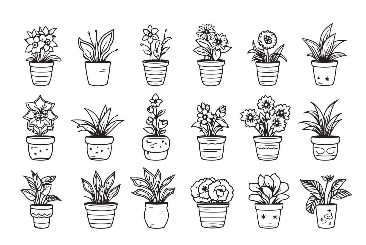 houseplants set sketch vector