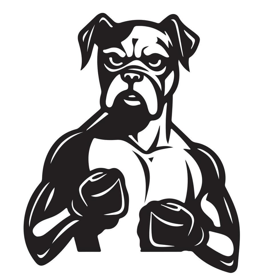 Boxer perro en boxeo guantes mano dibujado bosquejo en cómic estilo colorante libro deporte logo vector