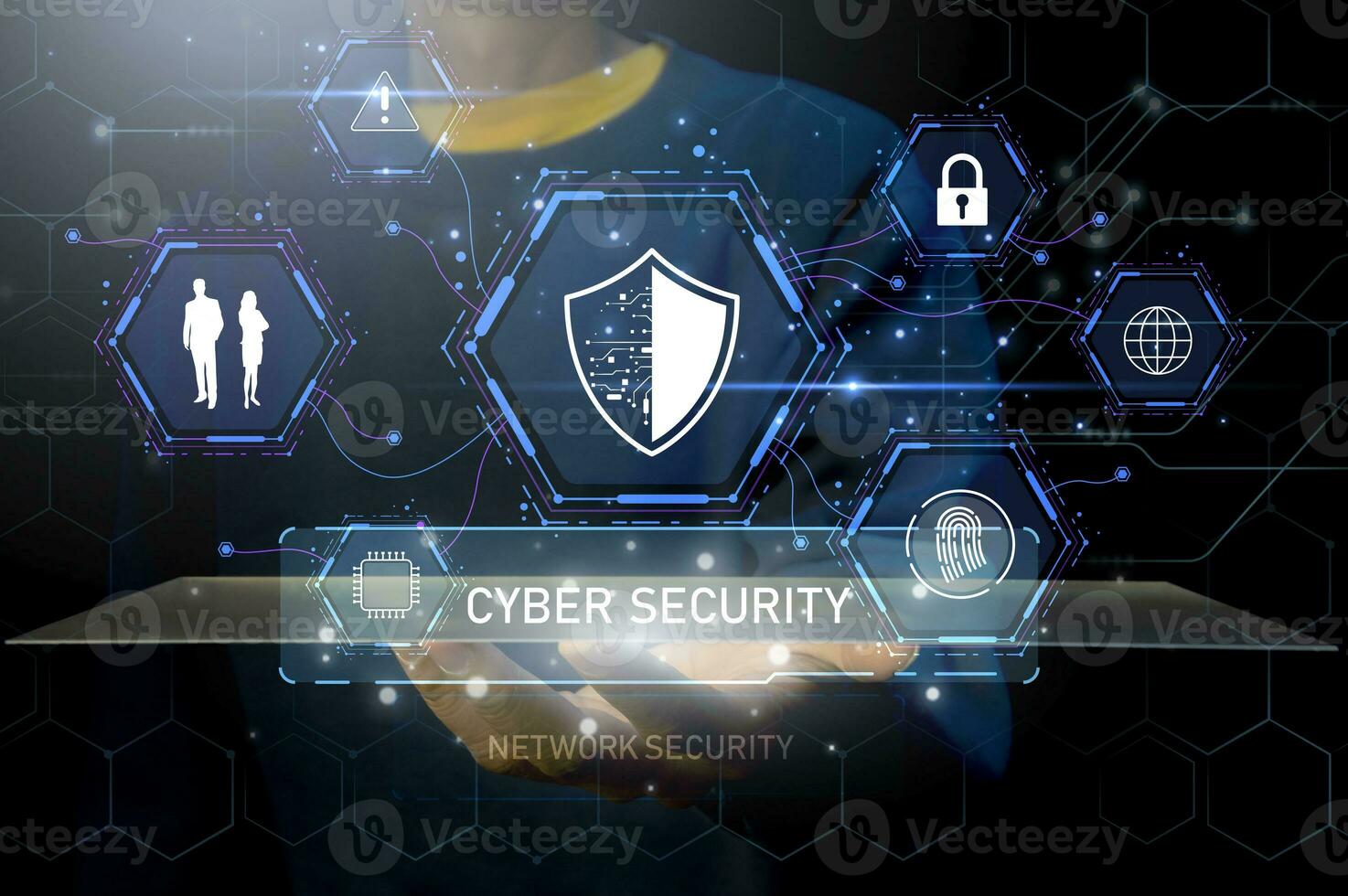 Keypad, cyber shield, lock, technology security system. Digital link. Cyber security with advanced technology. photo