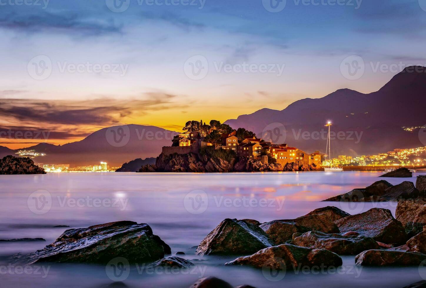 Sveti Stefan at sunset photo