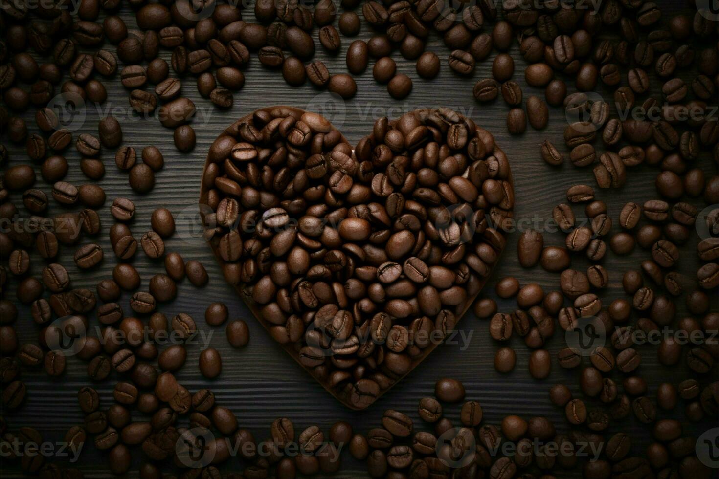 AI generated Heartfelt Brew Coffee beans arranged with love, forming a heart shape photo