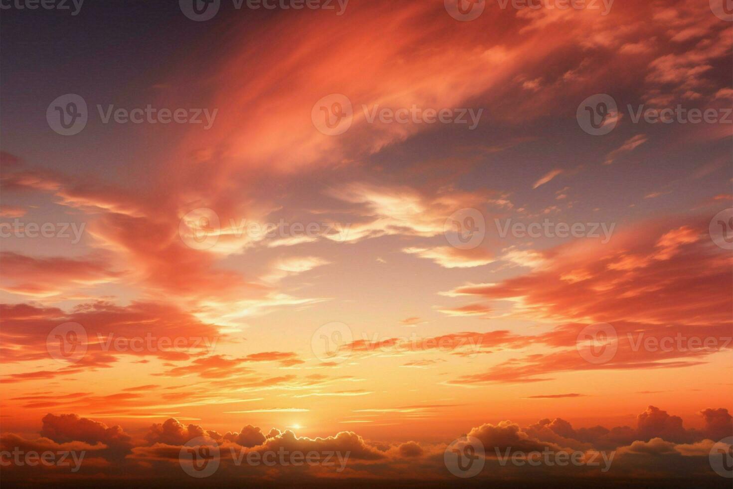 ai generado puesta de sol paleta cielo y nubes pintado en calentar puesta de sol matices foto