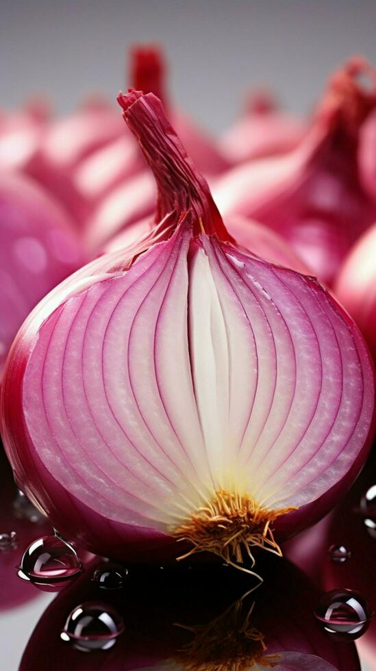 AI generated Translucent red onion layers artfully presented on a pink