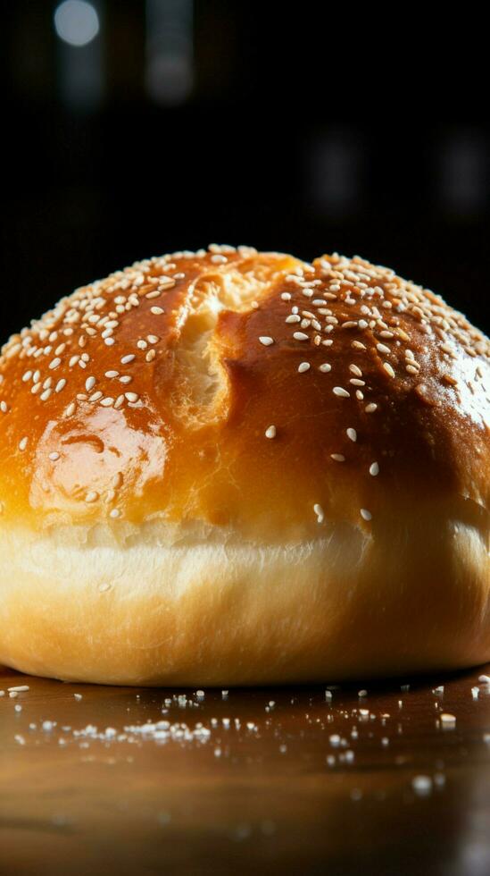 AI generated Doughy and soft texture freshly baked bun with sesame seeds Vertical Mobile Wallpaper photo