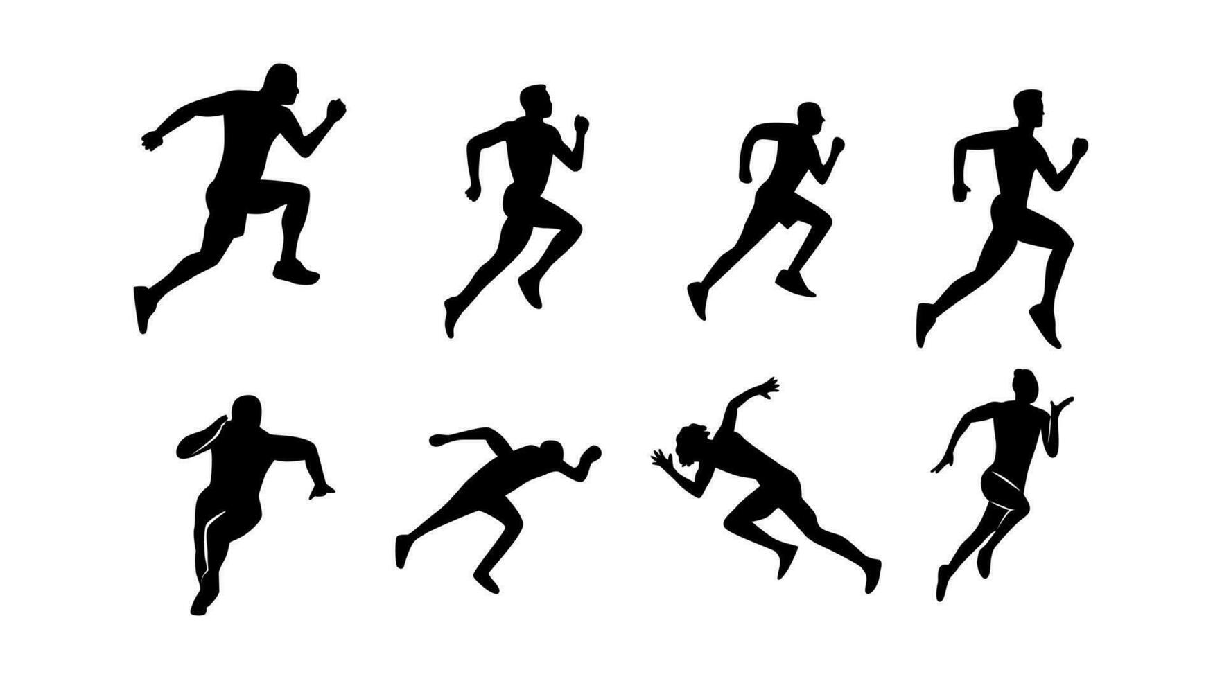 set of silhouettes of running athletes vector