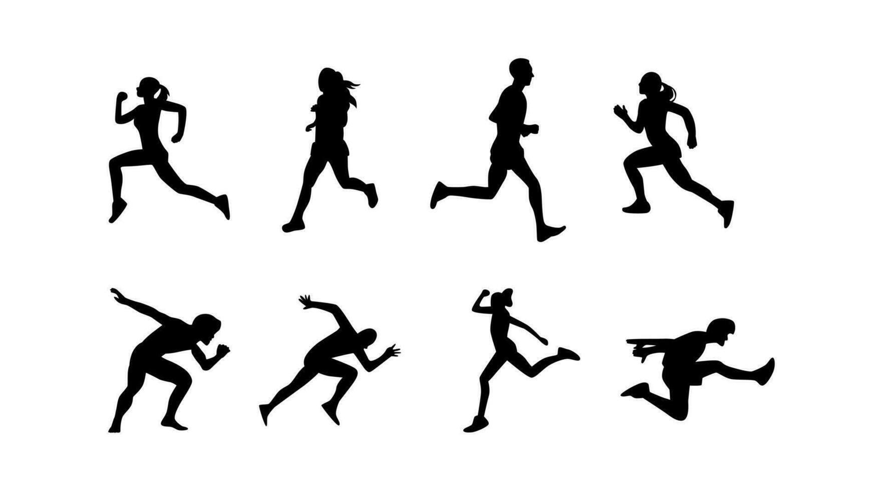 set of silhouettes of running athletes vector