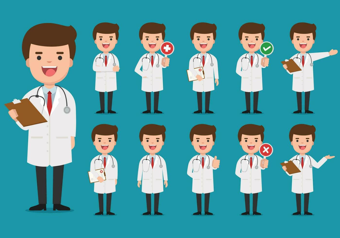 doctor presenting in various action. character design - vector illustration