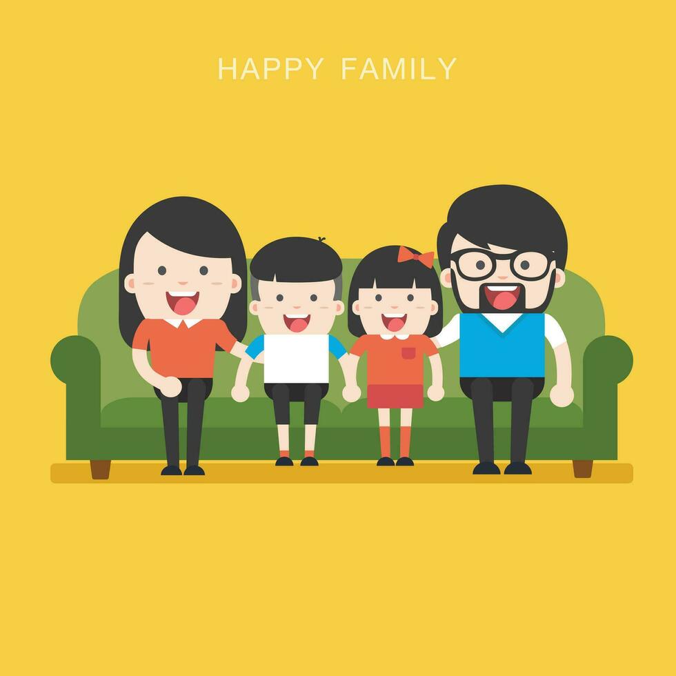 contento familia con padres con niños. padre, madre, niños vector