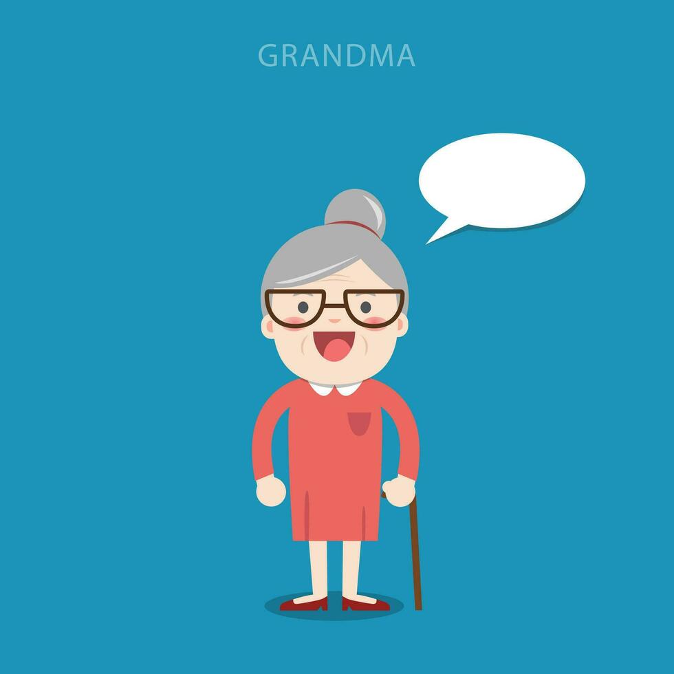 Old lady. Grandma. Vector isolated illustration. Cartoon character.